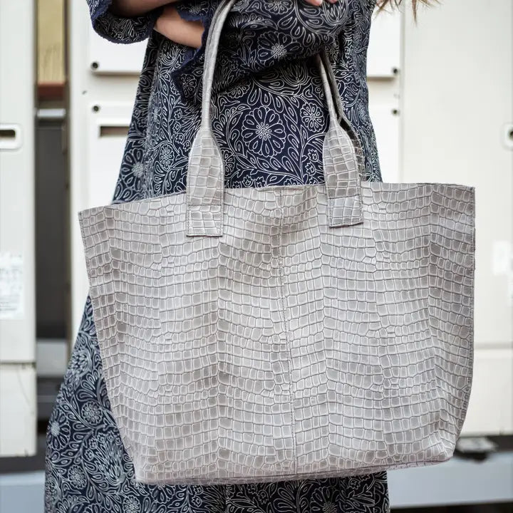 Oversized Croco Leather Tote Bag