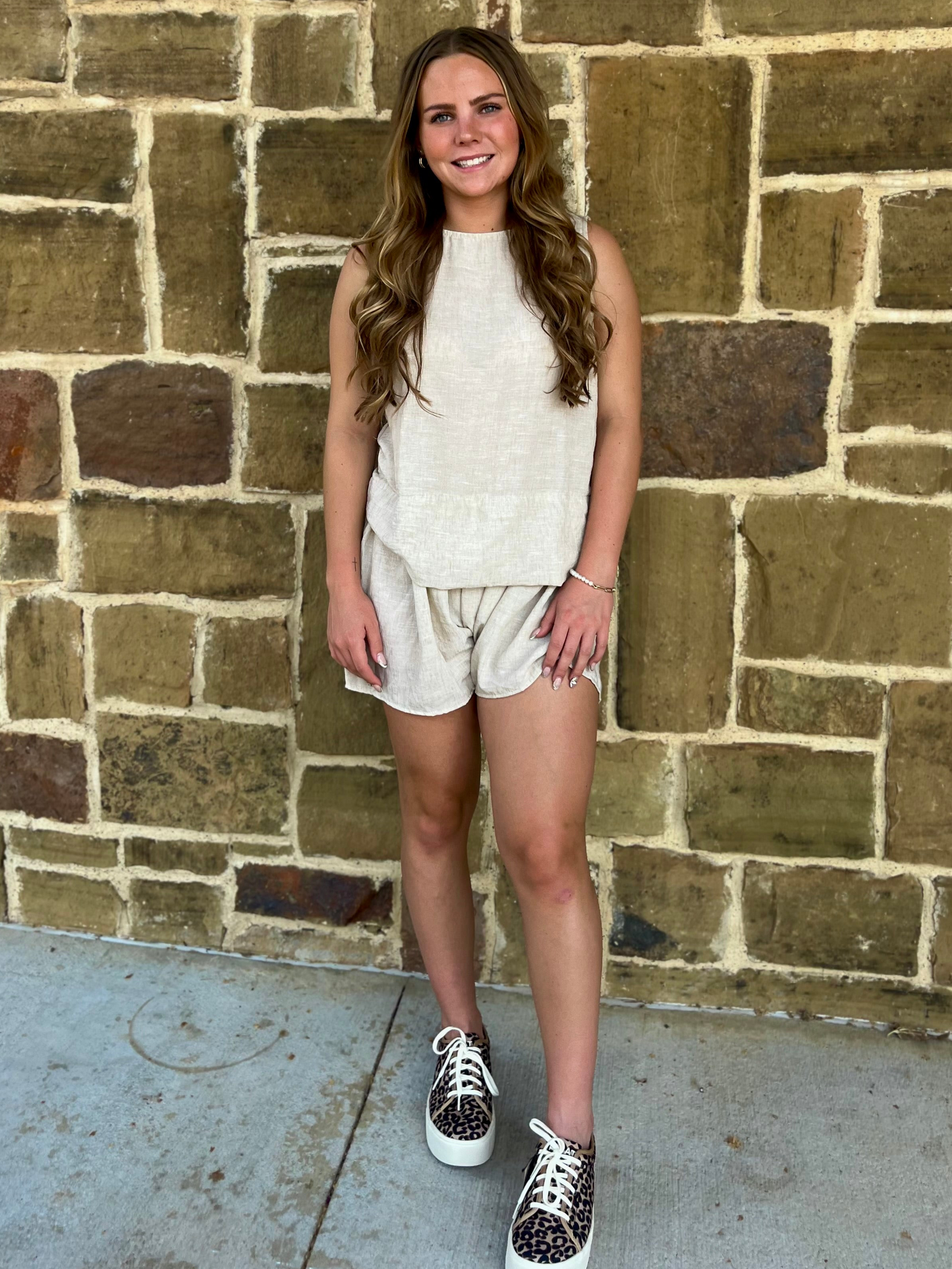 Natural Linen Textured Romper