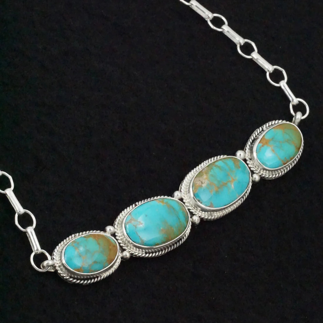 Rena Begay Turquoise & Sterling Silver 4 Stone Bar Necklace