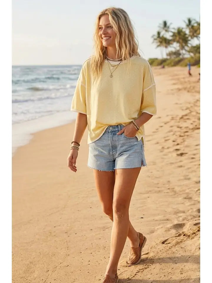 Polka Dot Contrast Trim Top