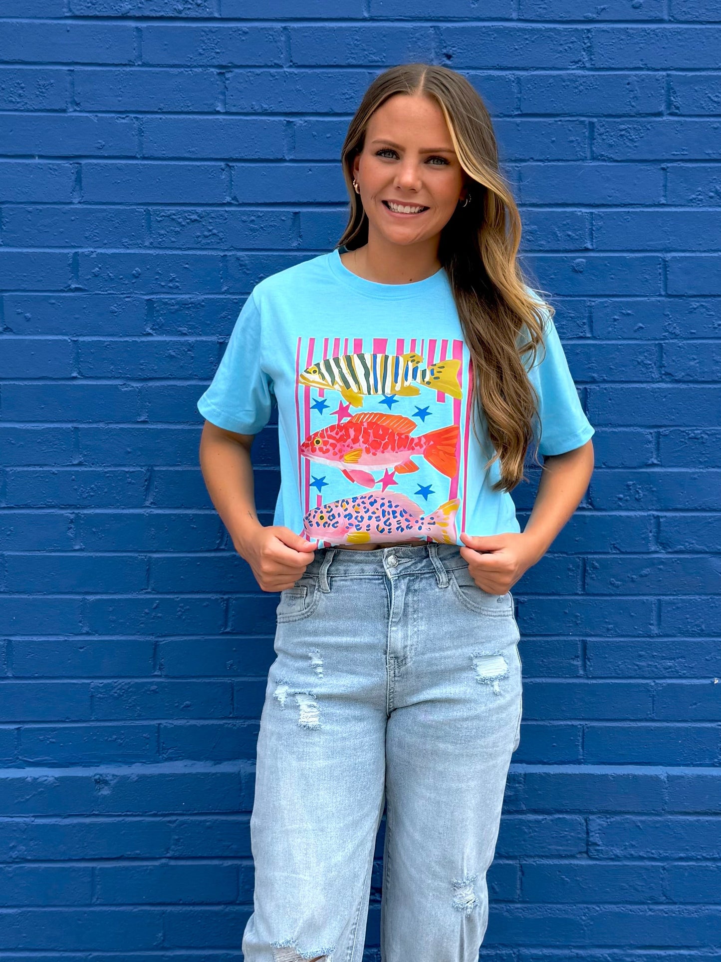 Tropical Colorful Fish Tee Stripe Graphic Shirts