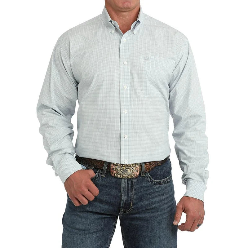 Cinch Men's L/S Plaid Light Blue Shirt