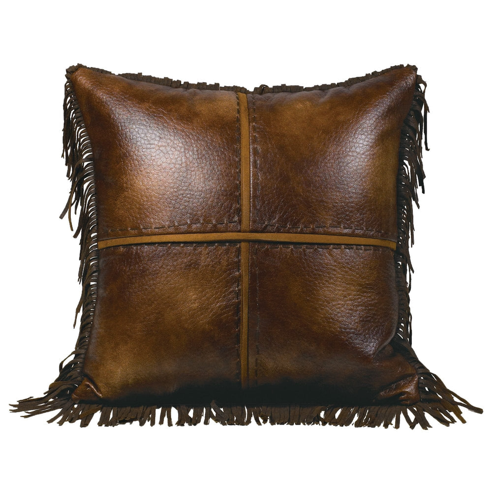 AUSTIN CROSS STITCHED FAUX LEATHER PILLOW