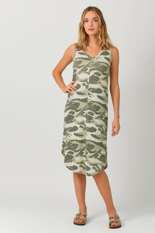 Camo V-Neck MIDI Dress
