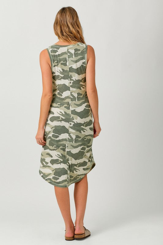 Camo V-Neck MIDI Dress