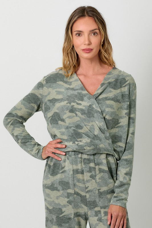 Brushed Knit Plunging Neck Top