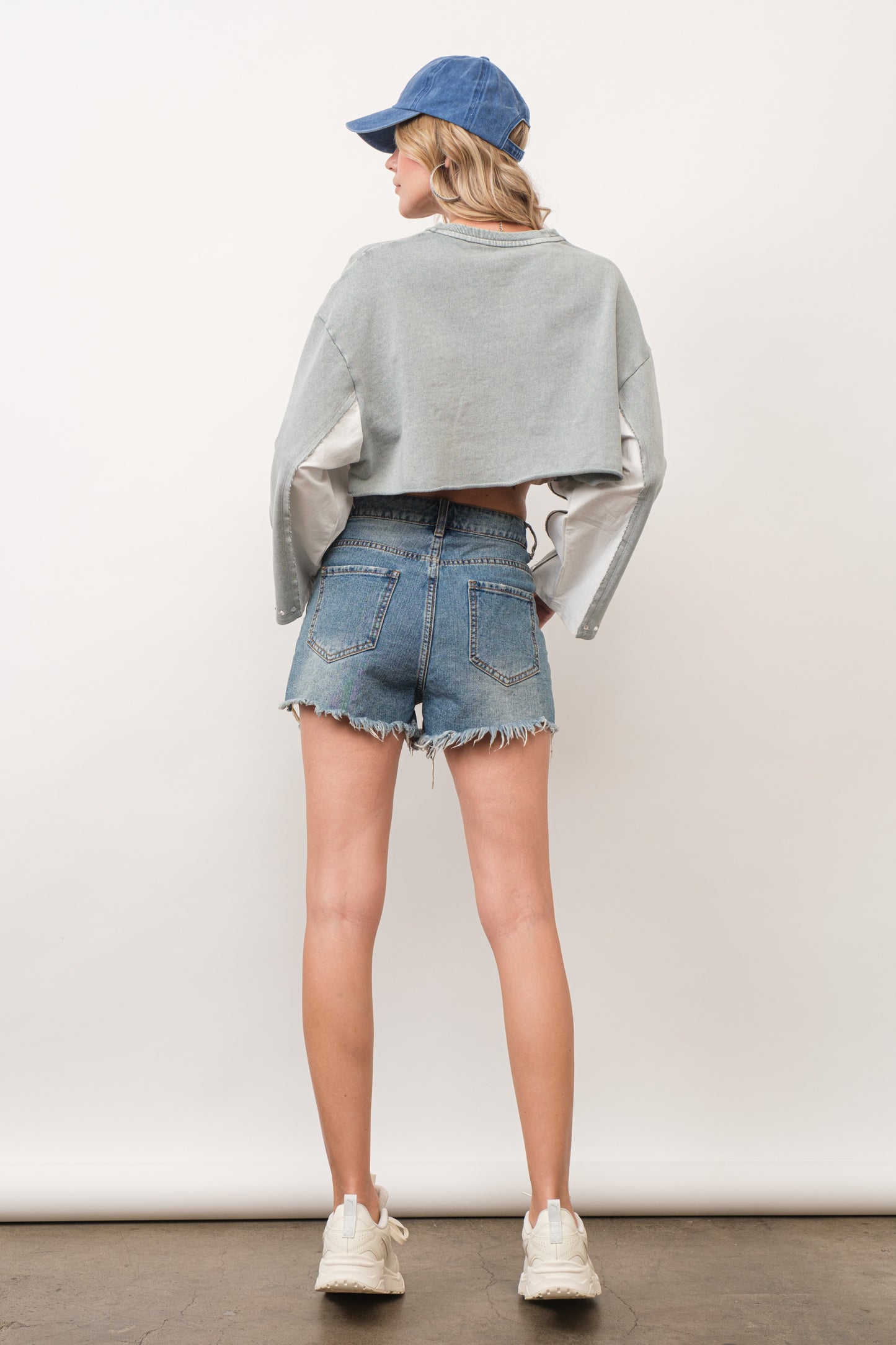 Garment Washed French Terry Crop Sweatshirt