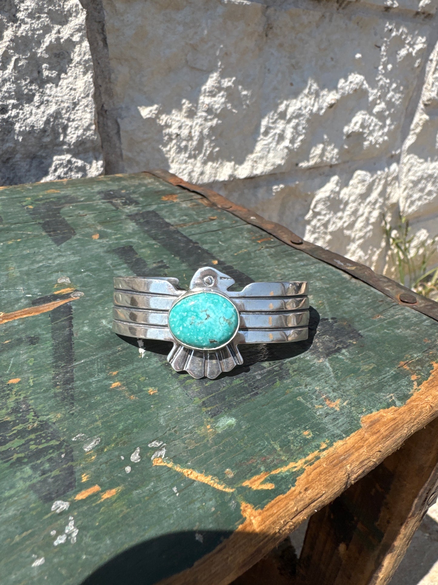 Turquoise and Sterling Thunderbird Cuff