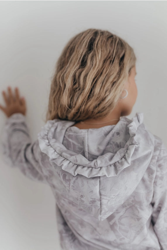 Kids Light Gray Camo Hooded Ruffle Pocket Lounge Set