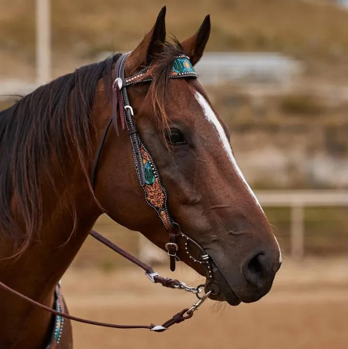 Browband Beaded Cactus Inlay Headstall
