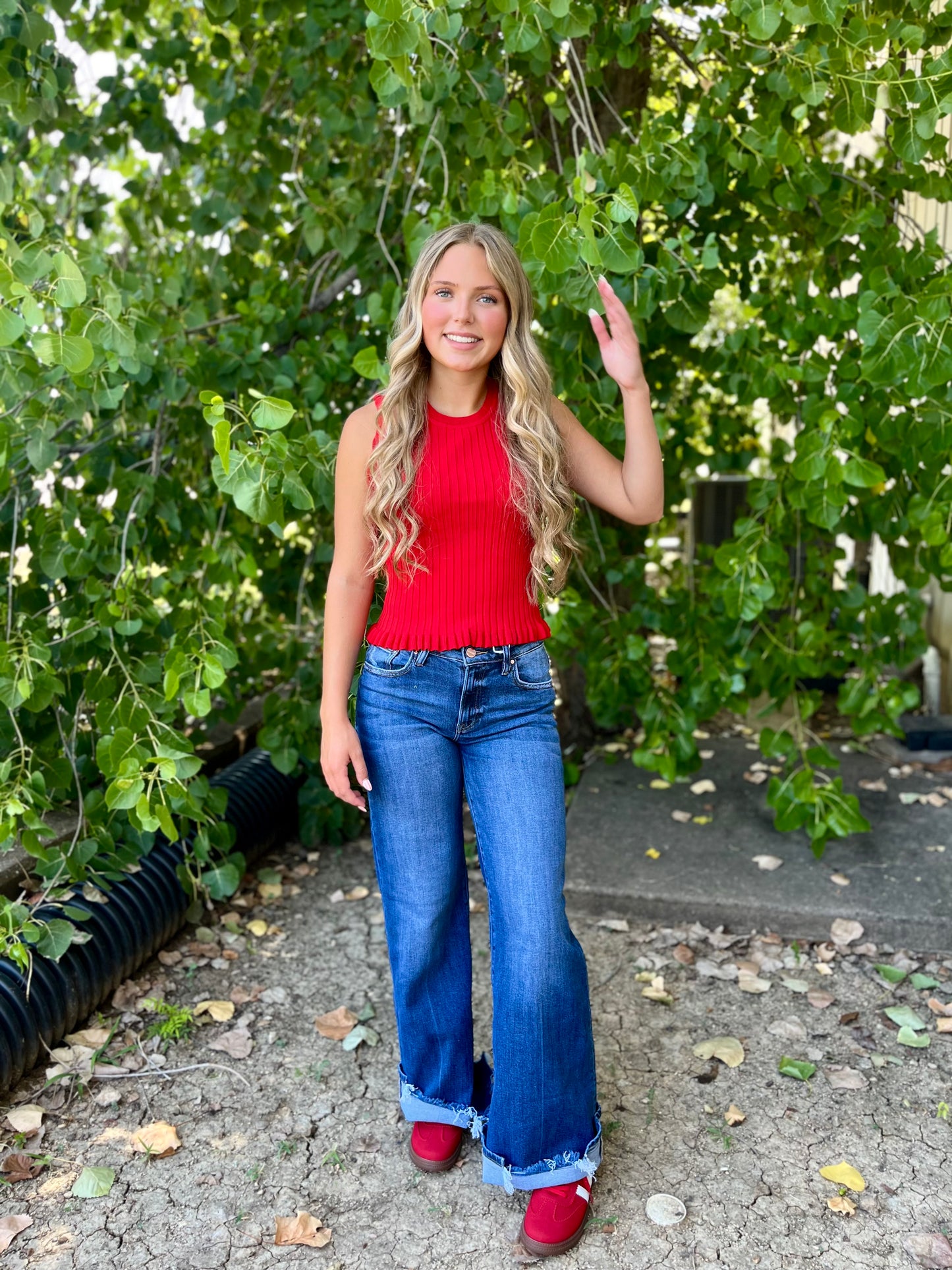 Red Sleeveless Frill Top