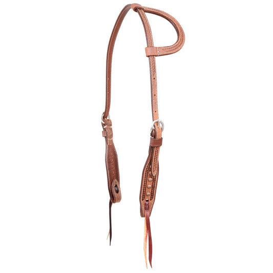 SLIP EAR HEADSTALL WITH COPPER DOTS AND ROPE TOOLING