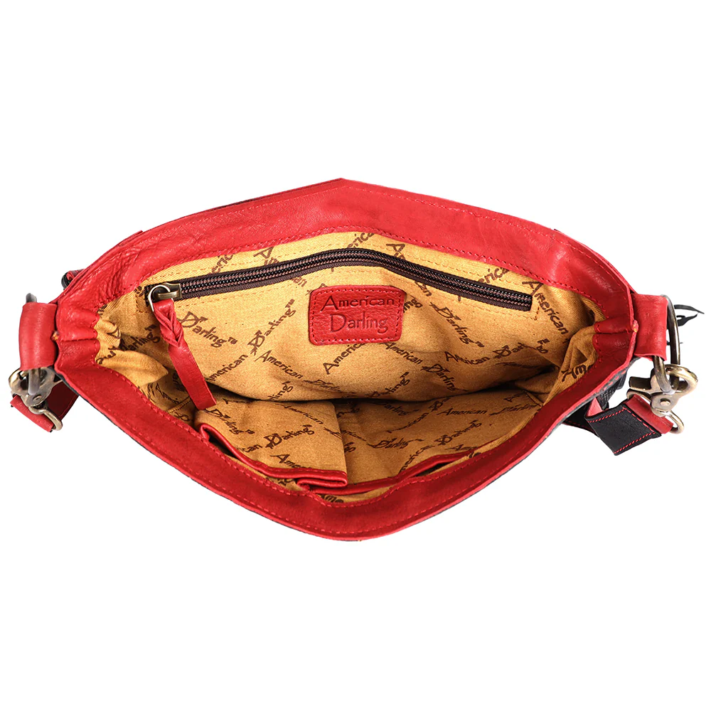 Red Leather Bronc Fringe Handbag