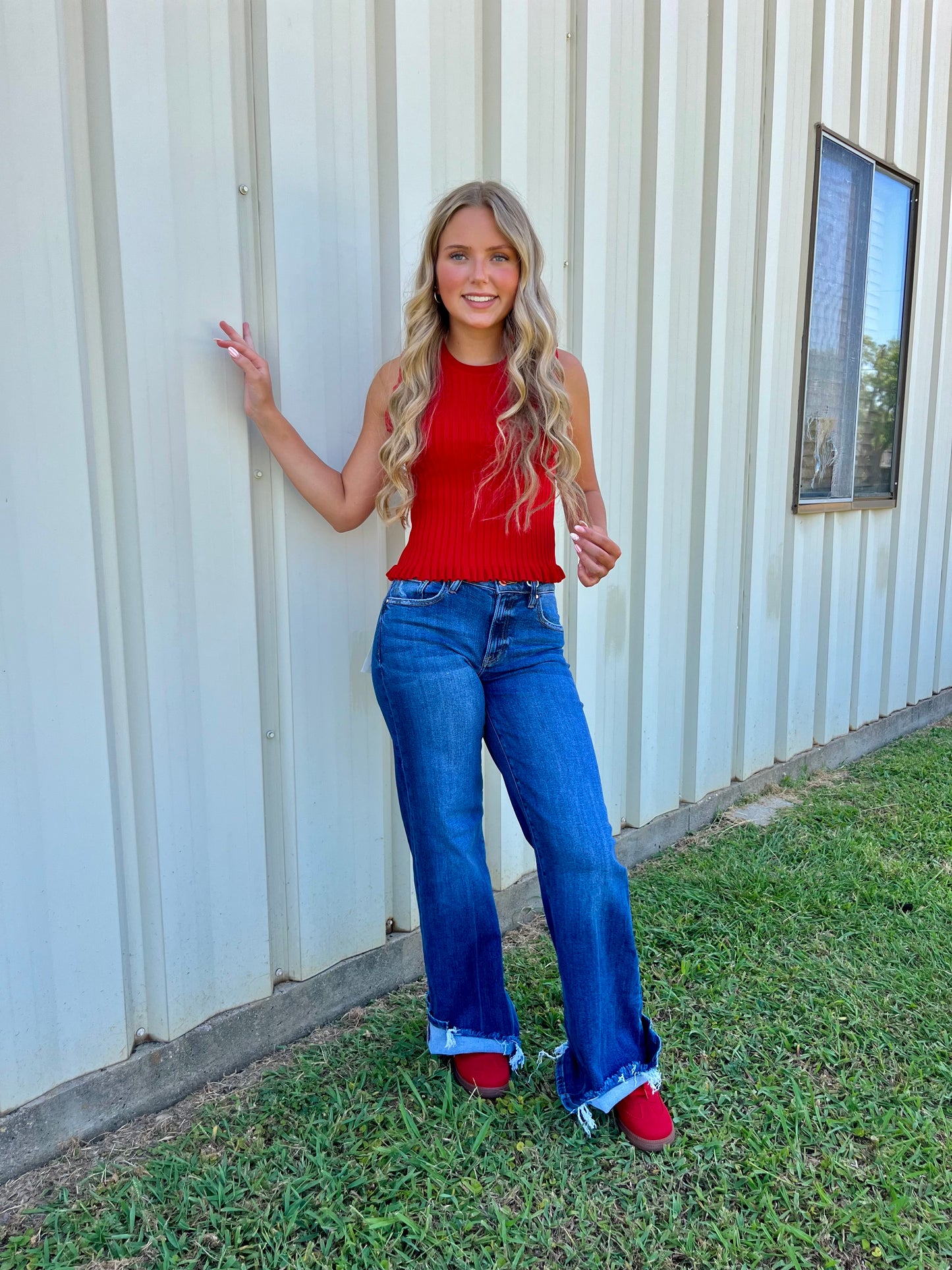 Red Sleeveless Frill Top