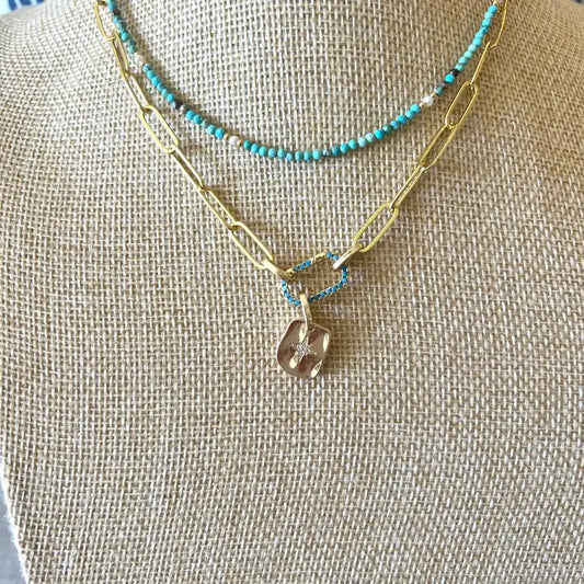 Turquoise Carabiner Paperclip Necklace