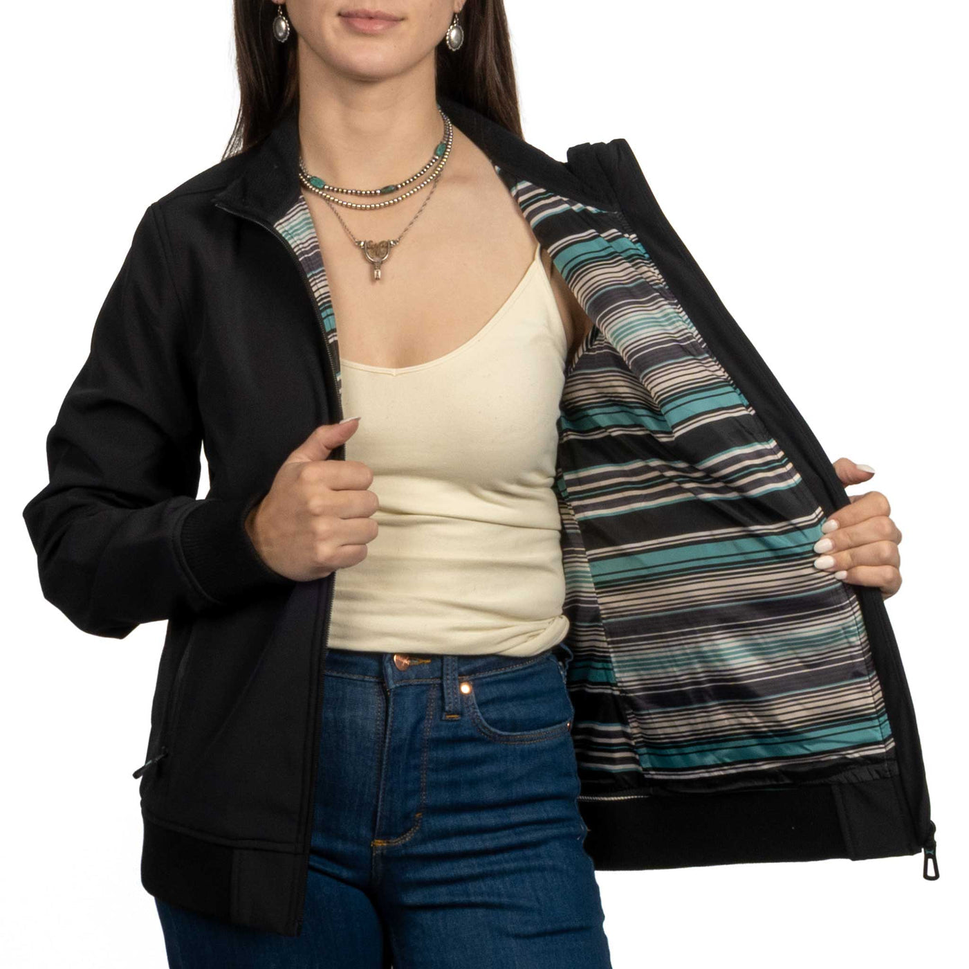 Cinch Womens Bonded Black and Turquoise Jacket