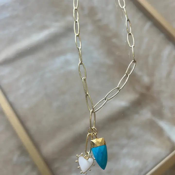 Paperclip with Enamel Spike Heart and Turquoise Horn