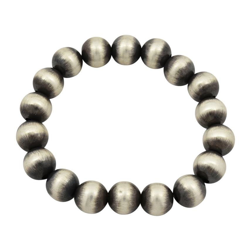 Sterling Silver Navajo Pearl Oxidize Round Bead Stretch Bracelet