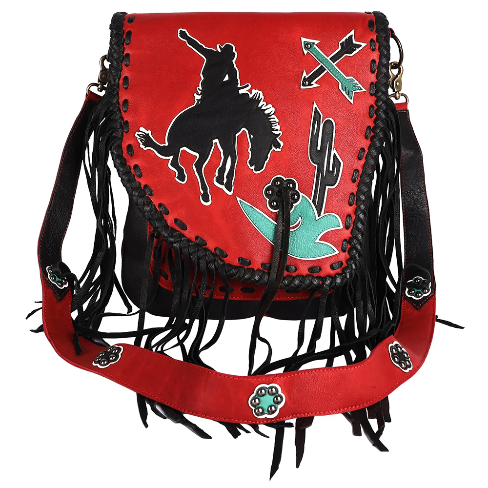 Red Leather Bronc Fringe Handbag