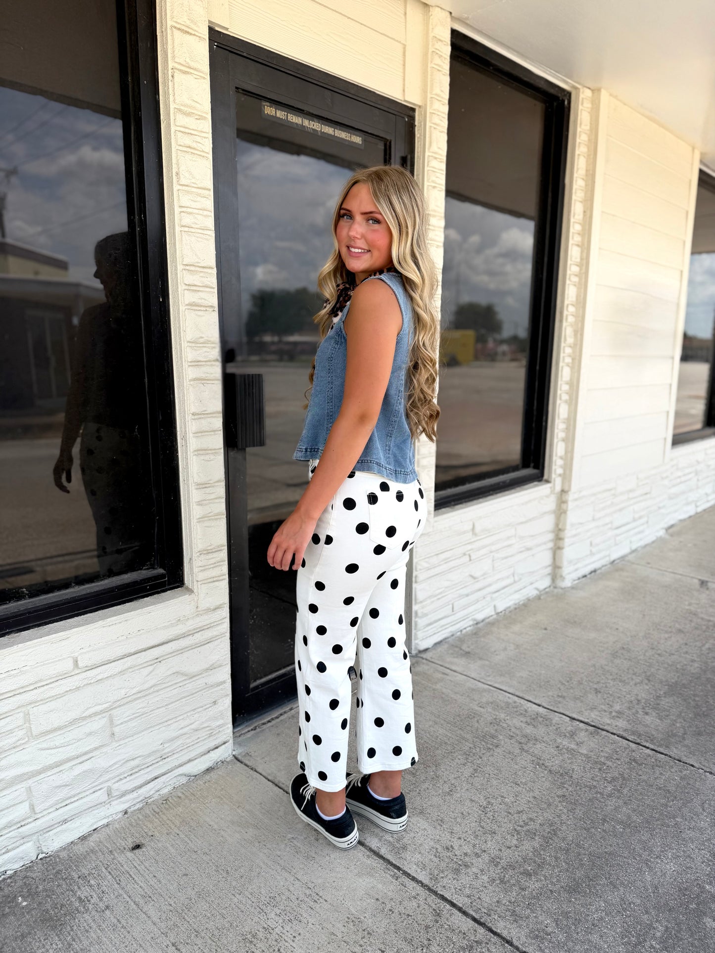 Polka Dot Print Straight Leg Casual Pants