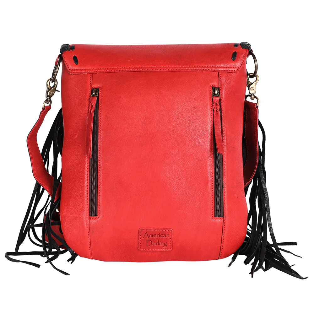 Red Leather Bronc Fringe Handbag