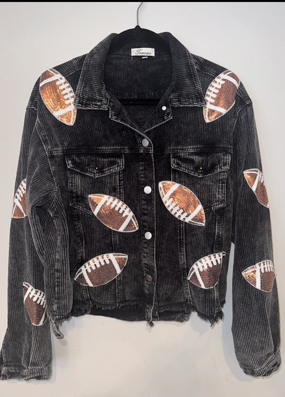 Corduroy Football Sequin Patch