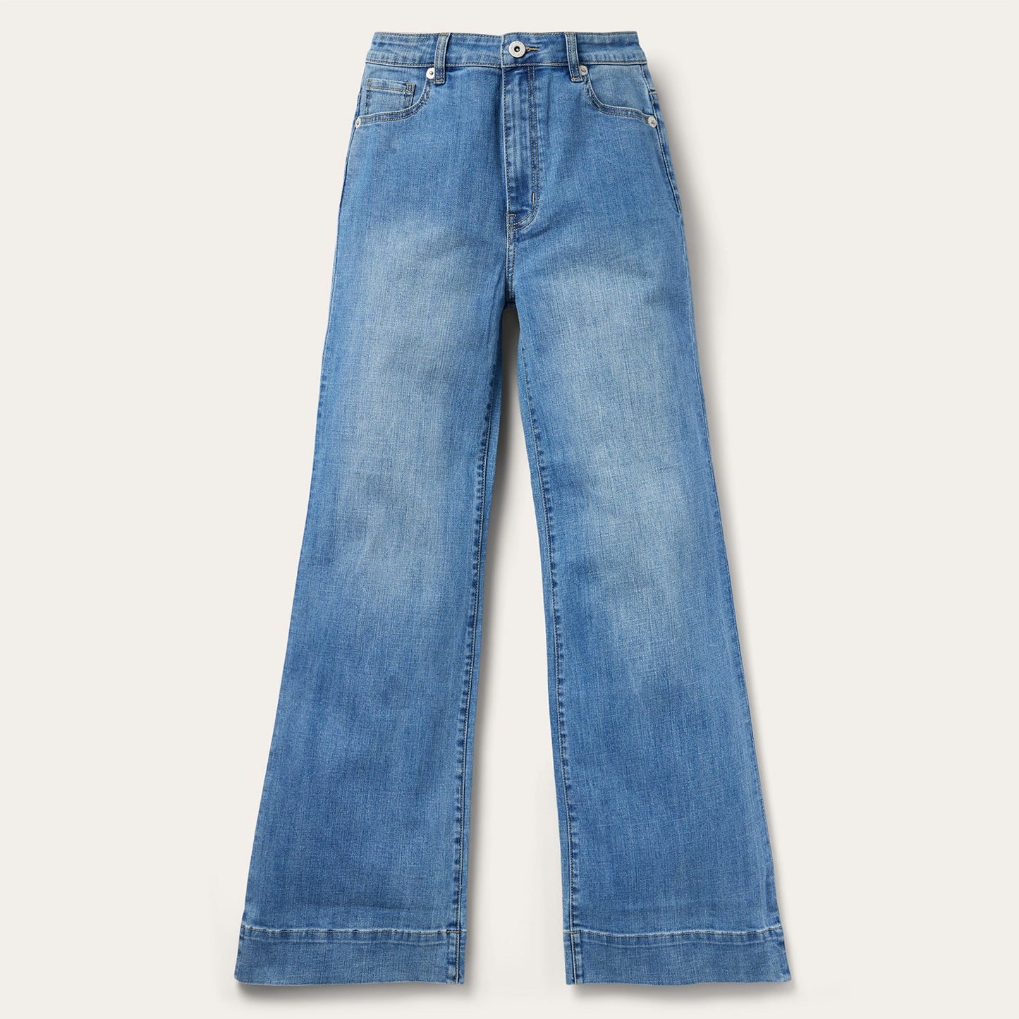 Steton High Rise Wide Leg Diagonal Pieced Pocket Med Wash