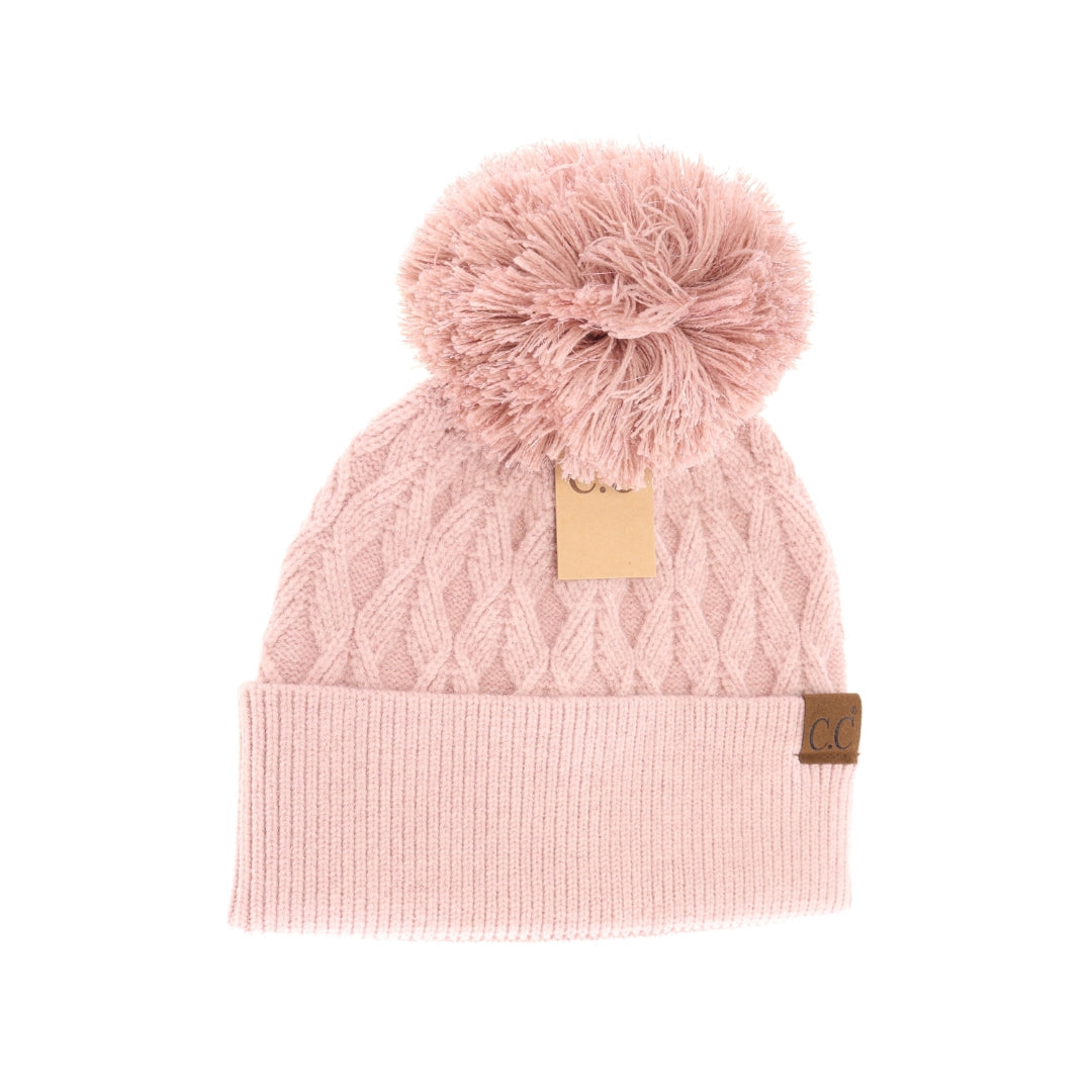 Lurex Cable Knit Pom C.C Beanie