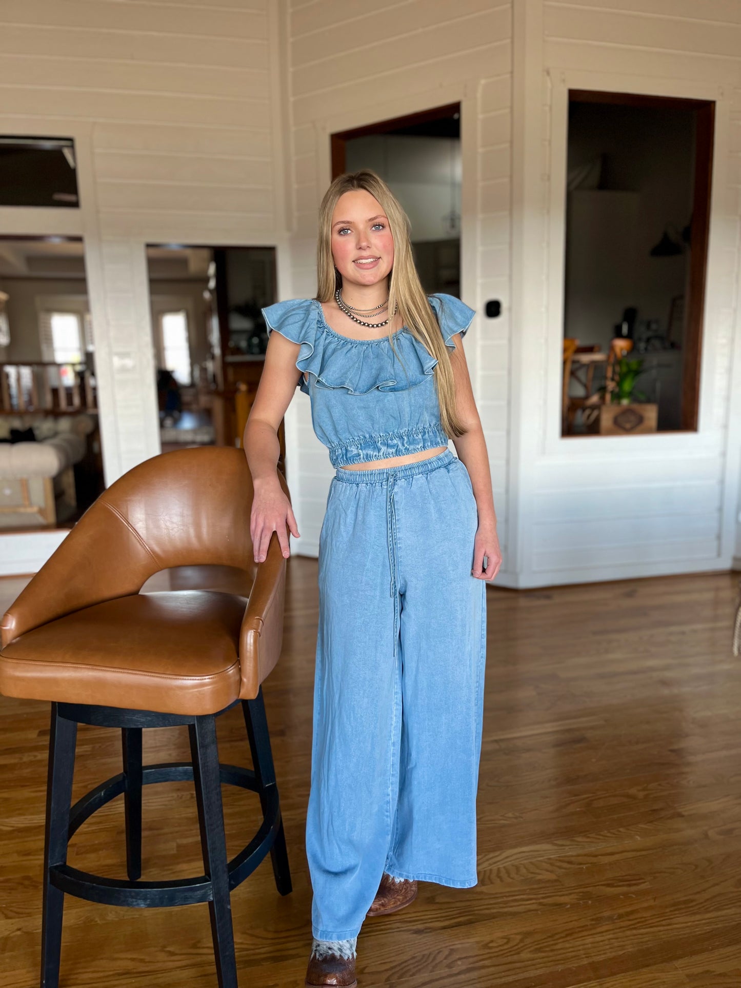 It's Pouring Top and Bottom Set Light Chambray