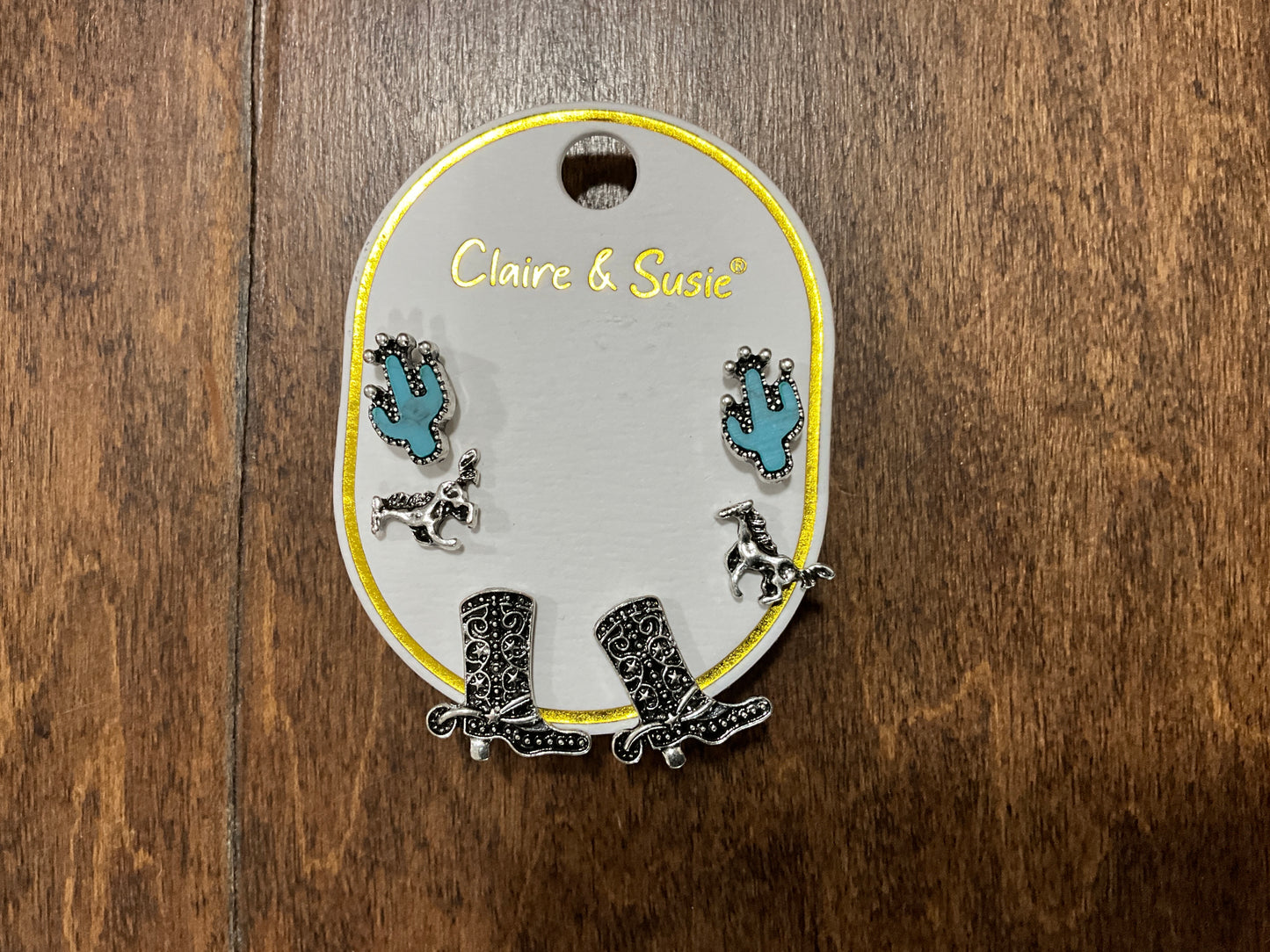 3 PC Silver & Turquoise Western Stud