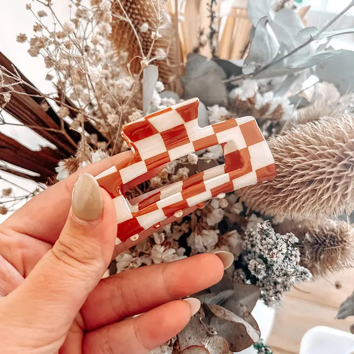 Brown Gingham Hair Claw