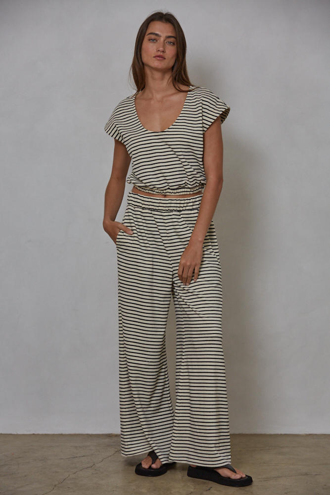 Striped Cream Black Knit Pants & Top