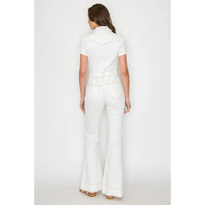 Bellbottom Denim Jumpsuit Ivory