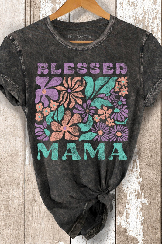 Blessed Mama Black Mineral Wash Tee