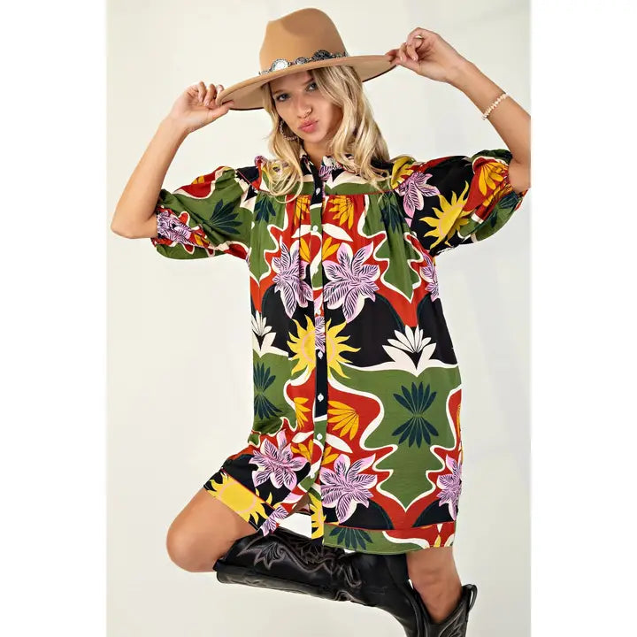 Bold Print Short Sleeve Dress