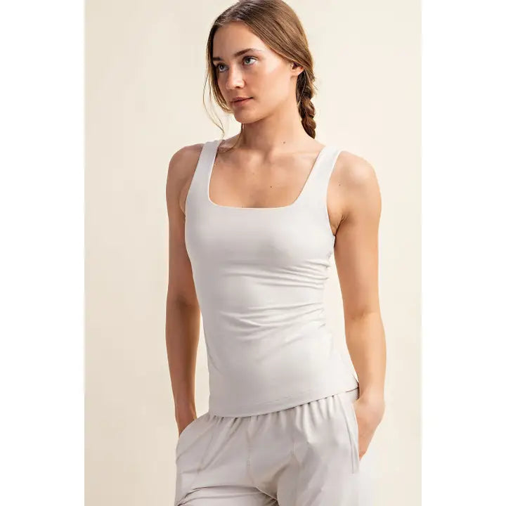 Butter Fabric Square Neckline Sleeveless Tank Top White