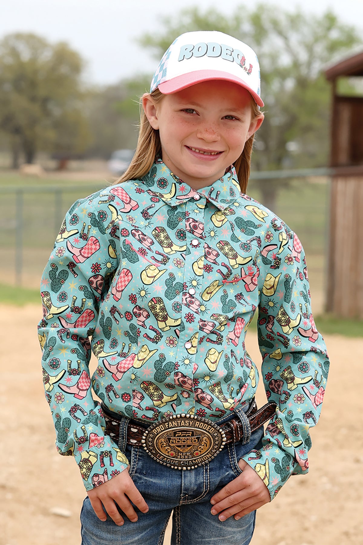 Girl's Cinch Light Blue Western Print L/S