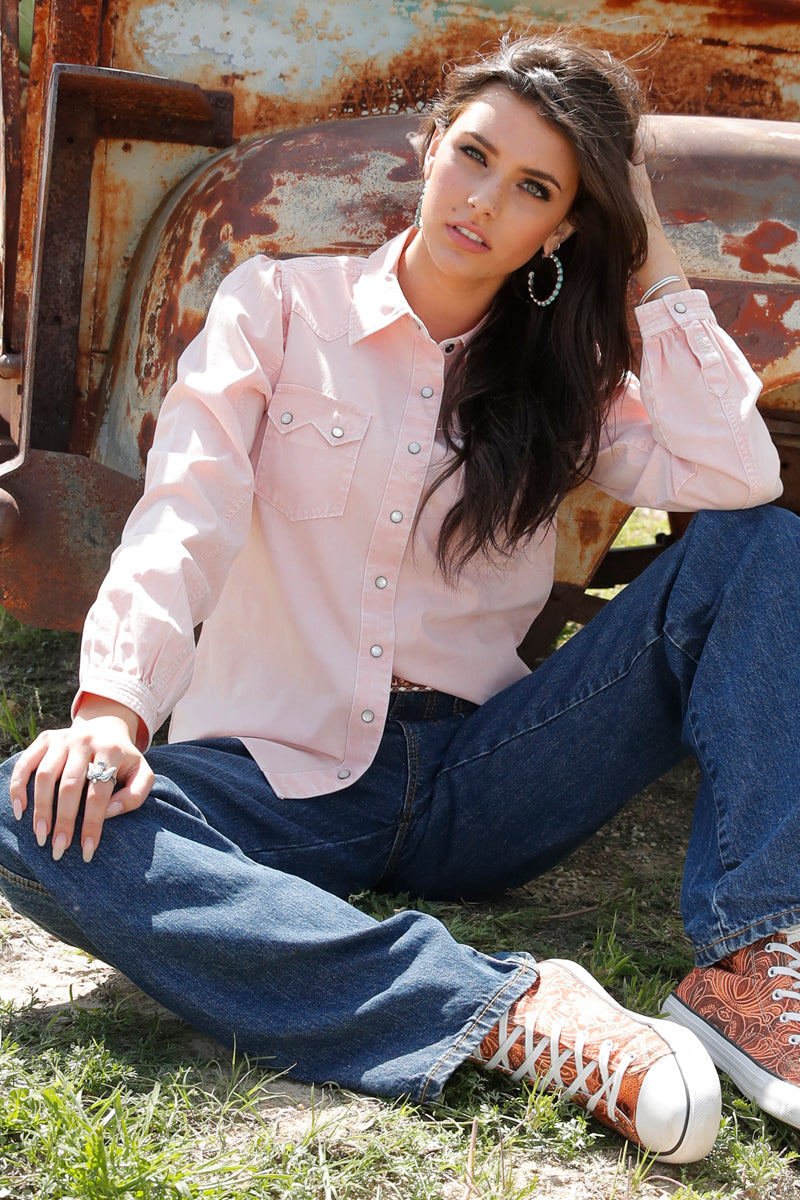 Light Pink Pearl Snap Shirt