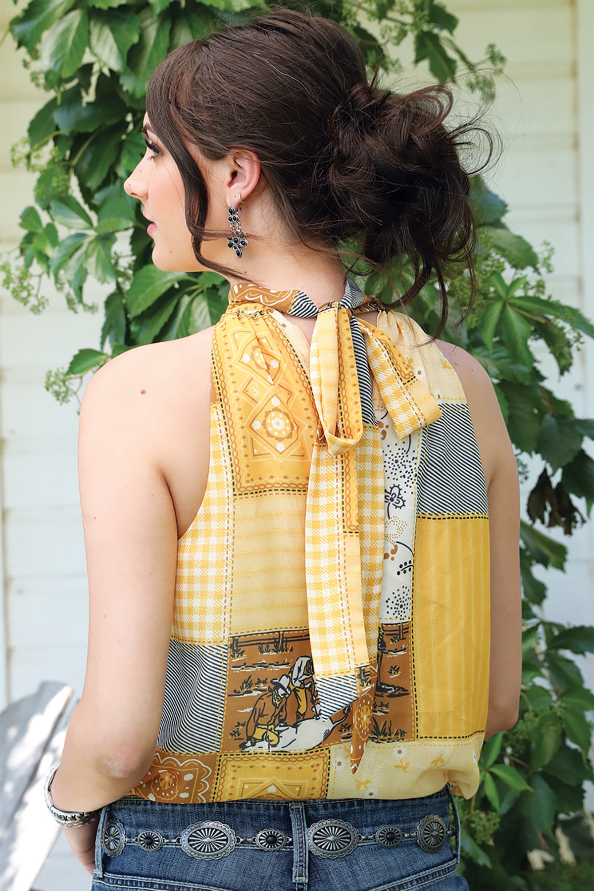 Yellow Chiffon Western Halter Blouse