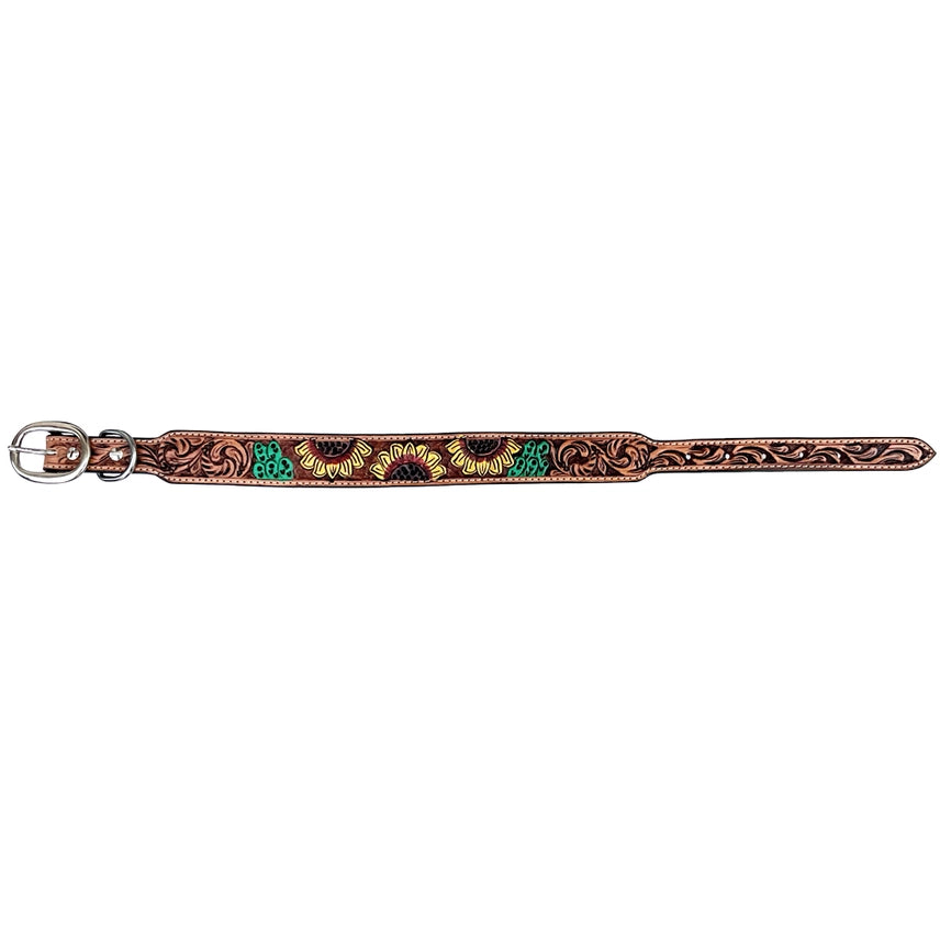 Cacti Sunflower Western Leather Hand Made Dog Collar