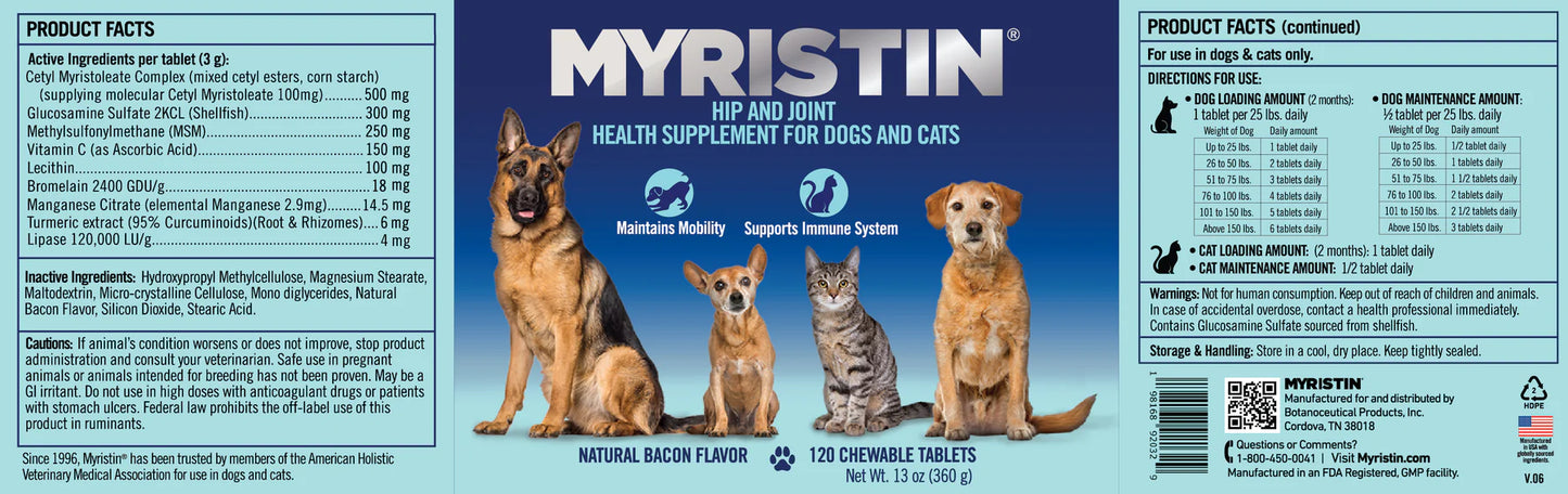 MYRISTIN HIP AND JOINT FOR DOG AND CAT - 120 COUNT