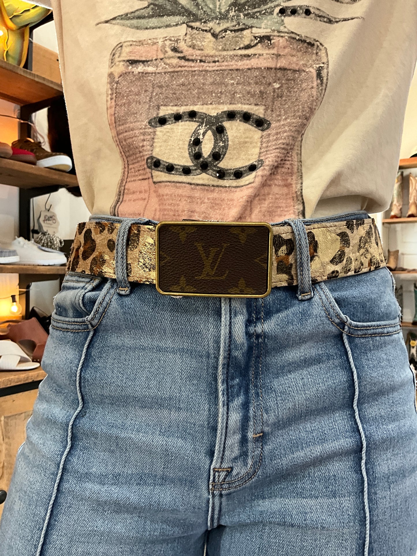Rowdy ranch Upcycled Belt Gold leopard