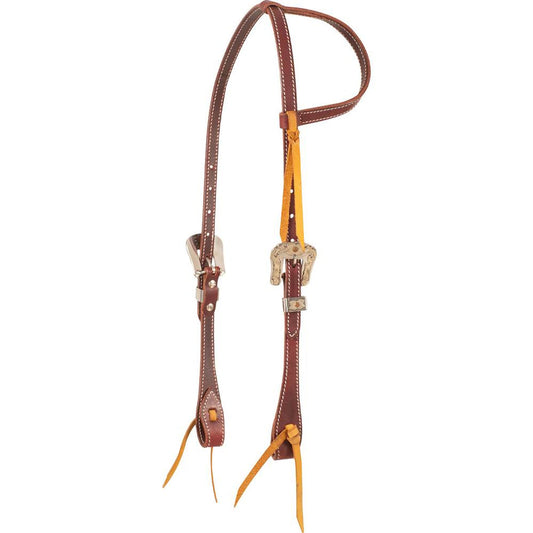 Slip Ear Stitched Latigo Headstall with Square Buckles