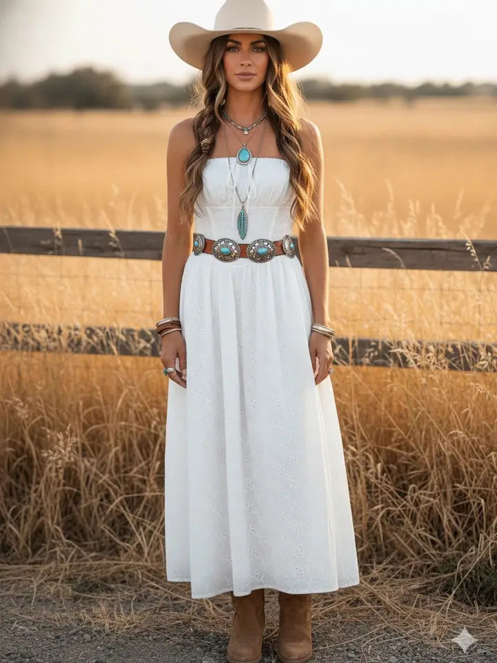 White Eyelet Boho Maxi Dress