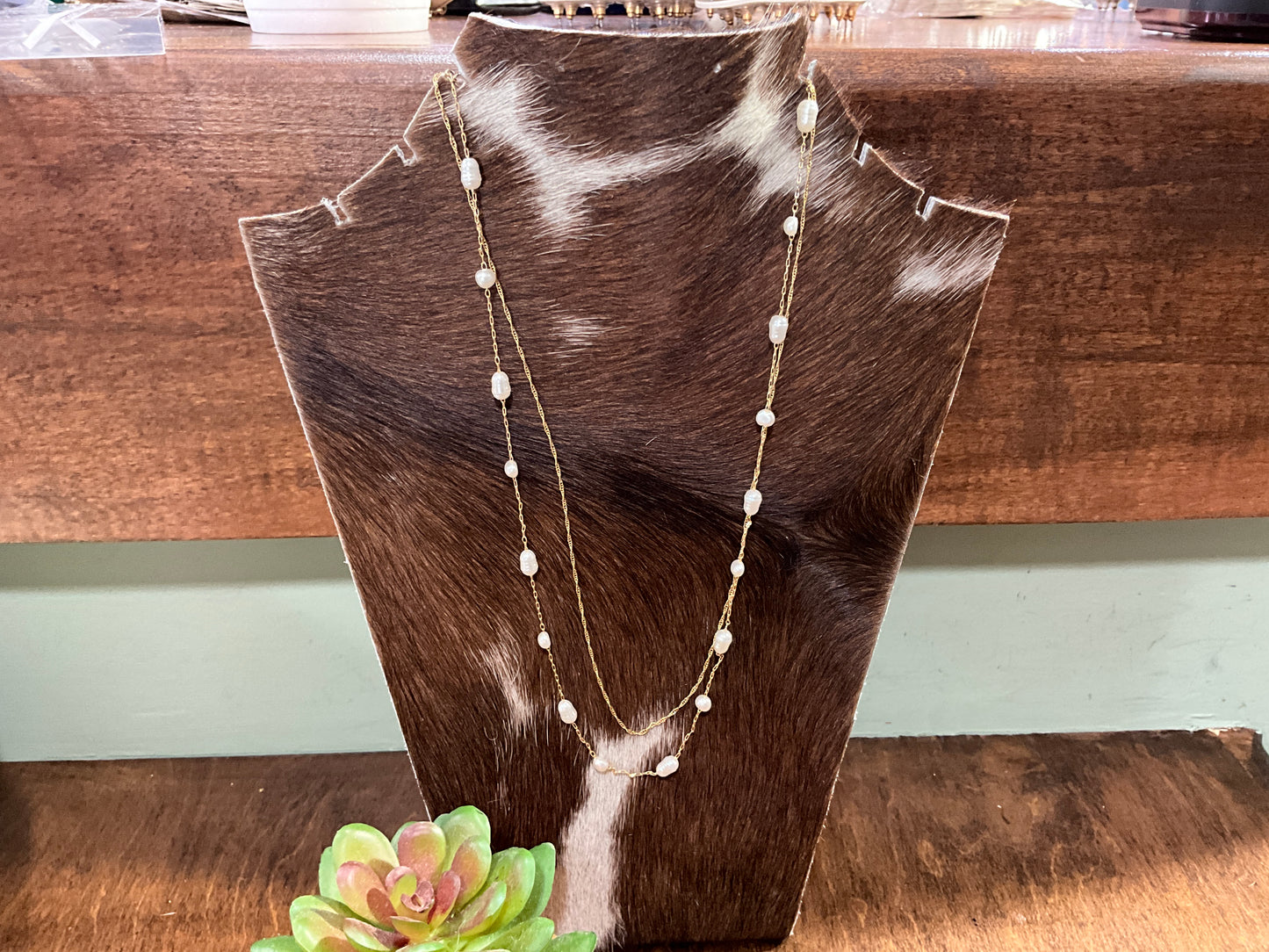 2 Strand Gold & Pearl Necklace