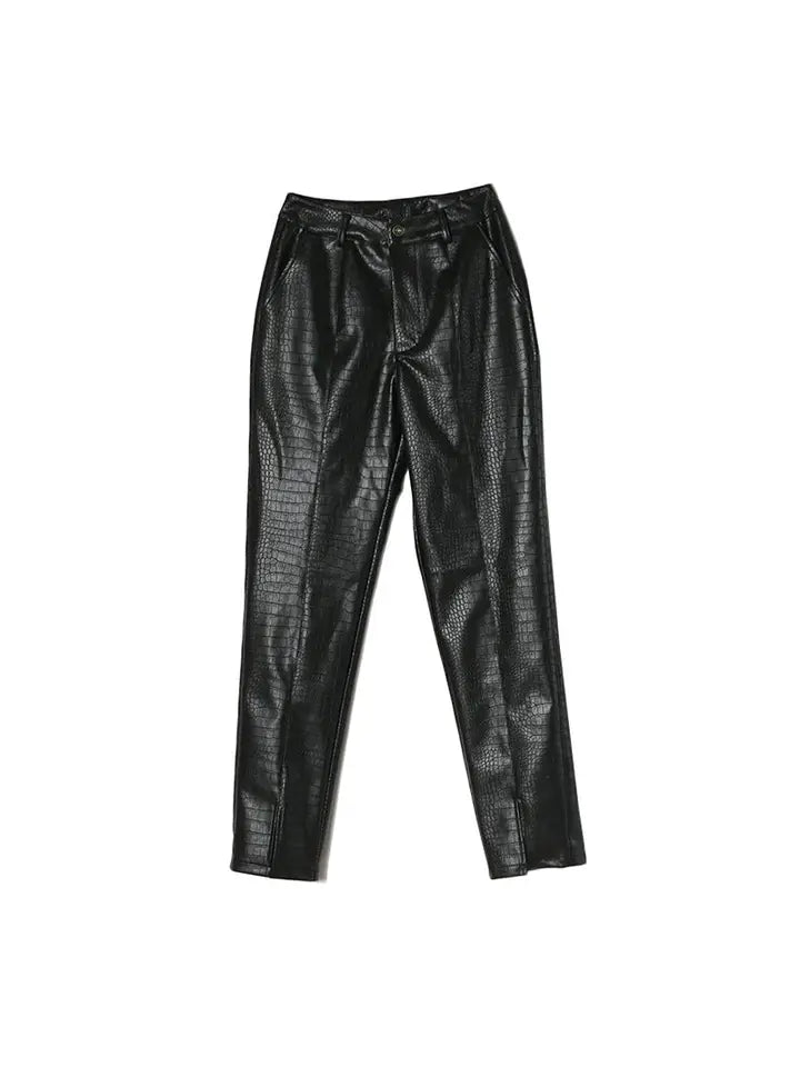 Faux Leather High Rise Croc Print Pants