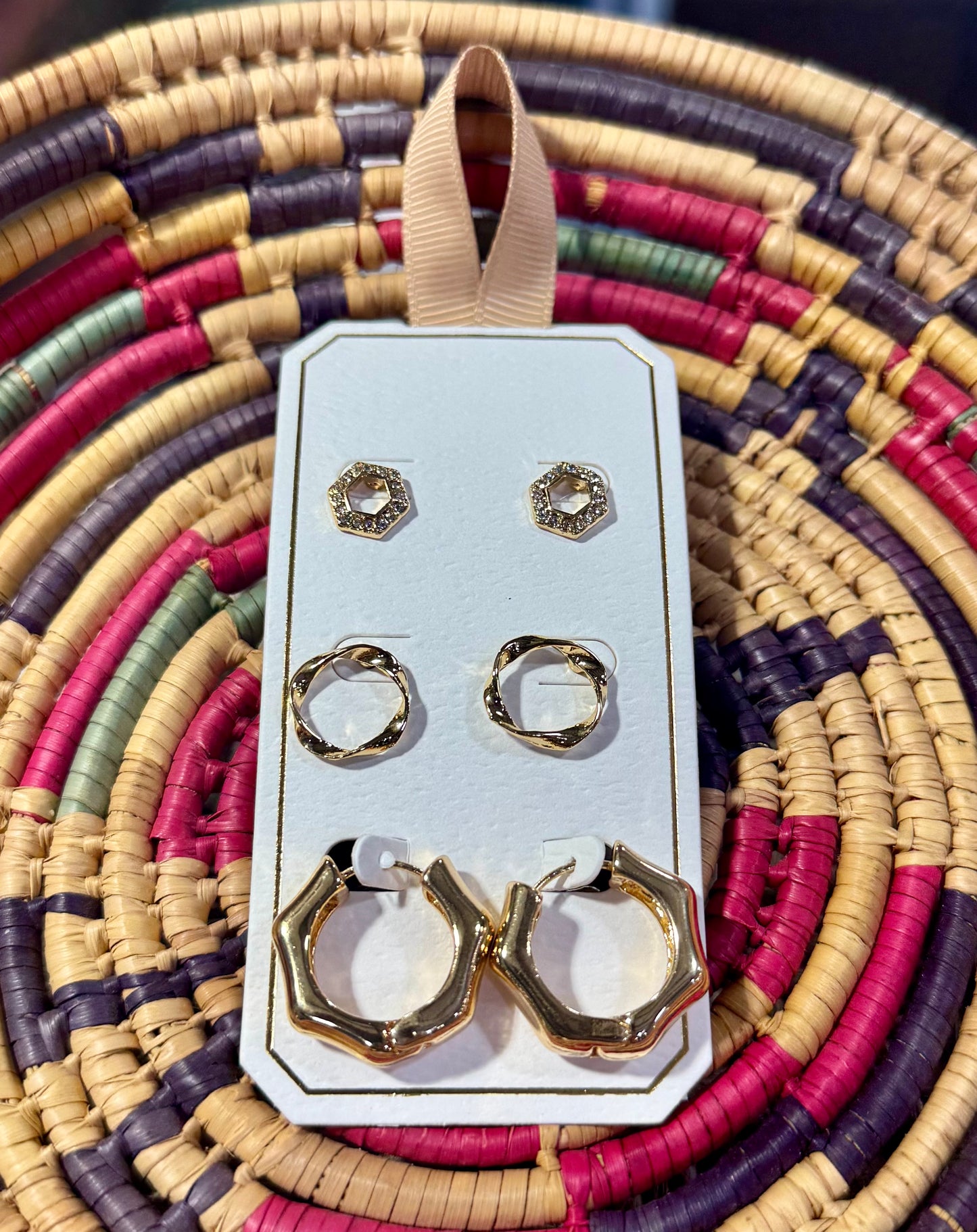3 Piece Gold Earring Set