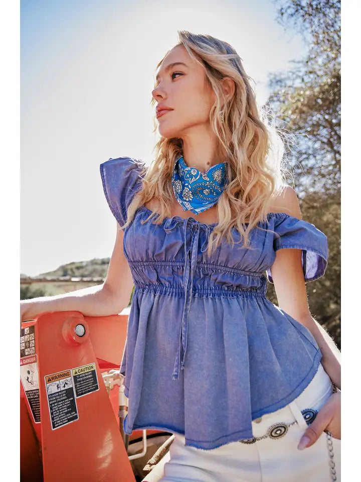 Garment Washed Poplin Peplum Top