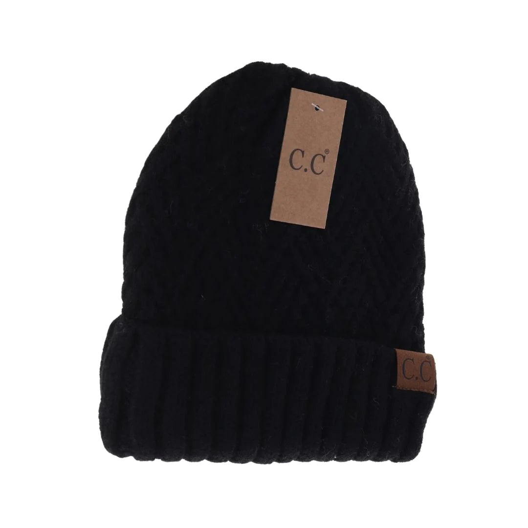 Fuzzy Lined Crisscross Knit C.C Beanie