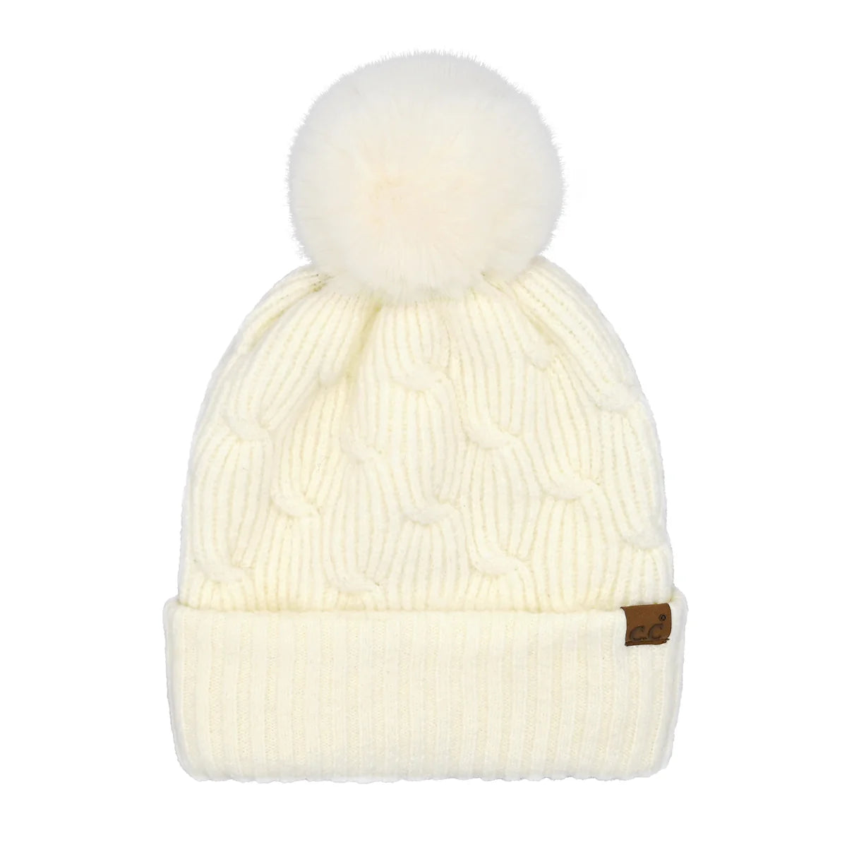 Chain Link Knitted C.C Matching Pom Beanie